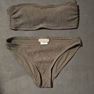 MICHAEL Michael Kors Olive Green Textured Bandeau Bikini Set